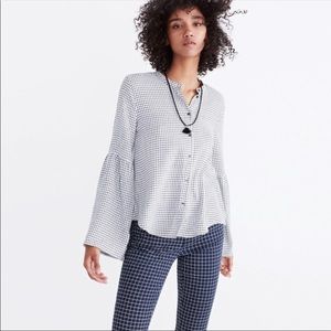 Madewell Window Pane Print Bell Sleeve Button Down